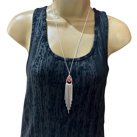 Elegant Silver and Red / Magenta Teardrop Necklace. NWT - Picture 2 of 6